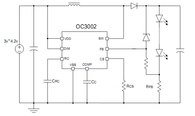 太阳能路灯恒流驱动芯片led升压驱动ic芯片OC3002电路图原理