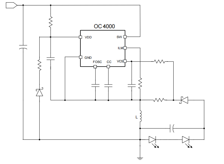 升降压恒流芯片推荐型号OC4000应用电路图原理