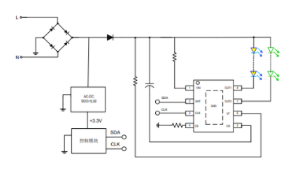 1024级灰度高压线性智能照明芯片SM2182E型号应用电路图